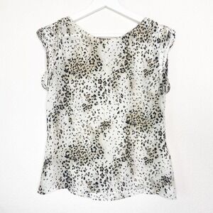 Alice + Olivia Leopard Print Zip Back Ruched Sleeve Silk Blouse XS